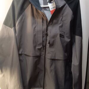 MEN'S  NWT HUK HUNTING & FISHING JACKET WATERPROOF SIZE LARGE BLACK/GRAY HOOD